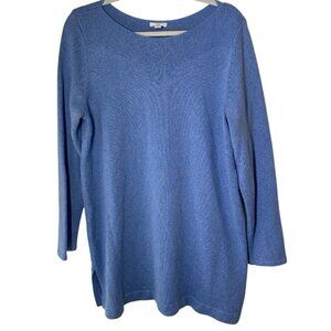 J. Jill Sweater Womens L Blue Knit Cotton Blend  Long Sleeves Career Office Casu